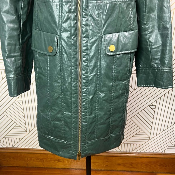 Tory Burch Green Patent Quilted Mid-Length Coat Jacket Size US 12 - Picture 5 of 12